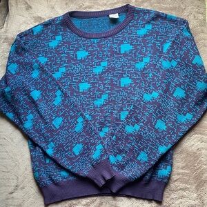Vintage 90s Geometric Knit Sweater Purple Teal Abstract Grandpa Style Unisex